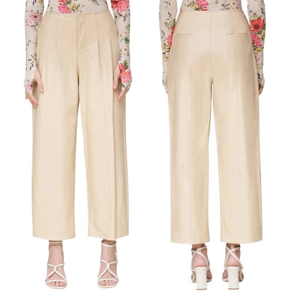 Avec Les Filles Tan Ankle Leather Cropped Pants High-Waisted